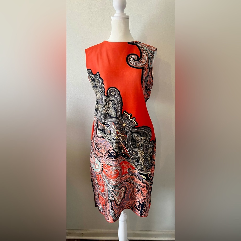 Orange Sheath Dress with Paisley Pattern
